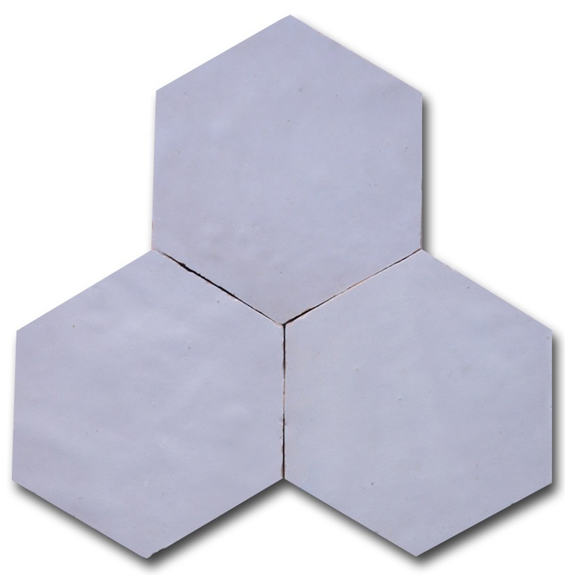 Hexagonal handmade Moroccan Zellige tiles with honeycomb geometric pattern